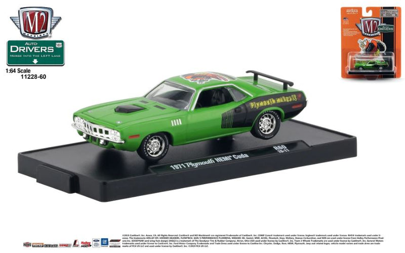 2019 M2 Machines Auto-Drivers Limited Edition 1971 Plymouth HEMI Cuda R60 verde Llantas de Goma