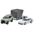 2024 Hot Wheels Premium Car Culture Team Transport 18 Toyota 4Runner, Open Trailer y 89 Toyota Supra con Llantas de Goma RR