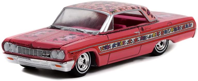 2021 Greenlight California Lowriders 1964 Chevrolet Impala rosado con rosas Llantas de Goma