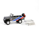 2024 Greenlight Chevron Special Edition 1970 Jeep Jeepster Commando gris con blanco Llantas de Goma