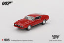 2025 Mini GT MiJo Exclusives 1:64 Limited Edition James Bond 007 Diamantes para la Eternidad Ford Mustang Mach 1 rojo Llantas de Goma