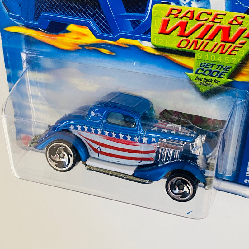 2002 Hot Wheels Star Spangled 34 Ford 3-Window 080 azul SB base ZAMAC