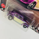 2021 Hot Wheels Premium Boulevard Volkswagen Classic Bug morado metálico Llantas de Goma RR base ZAMAC