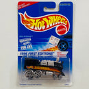1996 Hot Wheels First Editions Rail Rodder negro con Motor Cromado 5SP con MGW base ZAMAC de Malasia Tarjeta Coolest to Collect Primera Edición