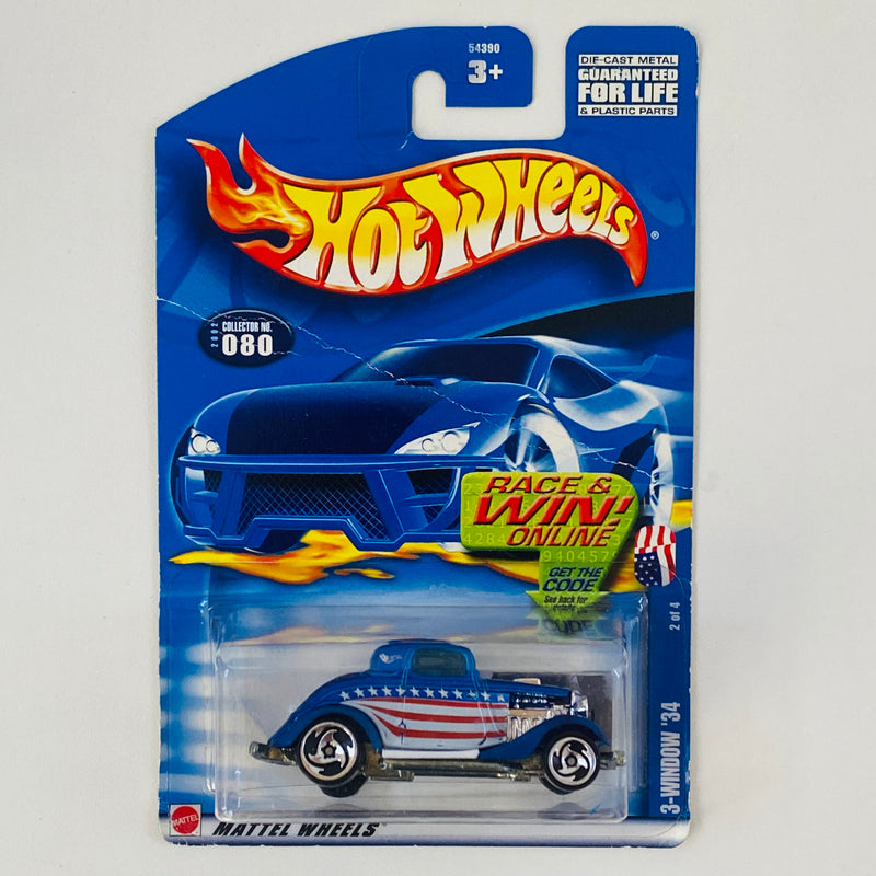 2002 Hot Wheels Star Spangled 34 Ford 3-Window 080 azul SB base ZAMAC