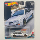 2023 Hot Wheels Premium Car Culture Canyon Warriors 87 Ford Sierra Cosworth blanco Llantas de Goma RR