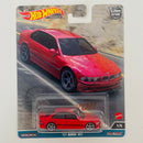 2023 Hot Wheels Premium Car Culture Canyon Warriors 01 BMW M5 rojo Llantas de Goma RR