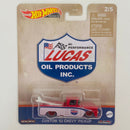 2023 Hot Wheels Premium Pop Culture Vintage Oil Lucas Oil Custom 62 Chevy Pickup rojo Llantas de Goma RR base ZAMAC