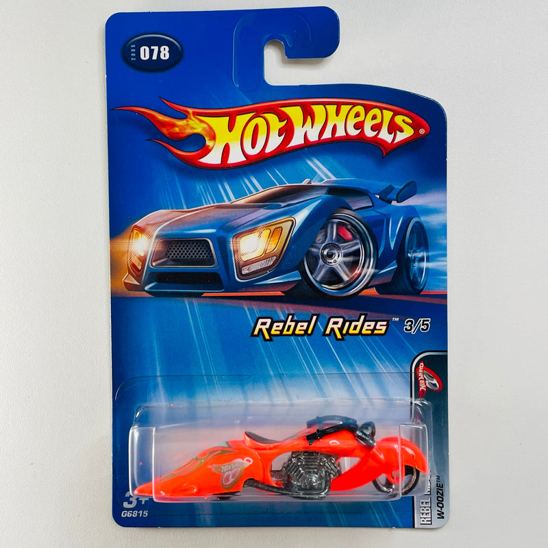 2005 Hot Wheels Kmart Exclusive Rebel Rides W-Oozie 078 naranja fluorescente MC3 base ZAMAC