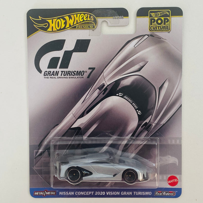 2024 Hot Wheels Premium Pop Culture Gran Turismo 7 Nissan Concept 2020 Vision Gran Turismo plata metálico Llantas de Goma RR