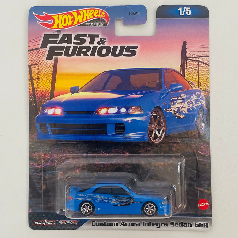 2023 Hot Wheels Premium Fast & Furious Rápidos y Furiosos Custom Acura Integra Sedan GSR azul Llantas de Goma RR