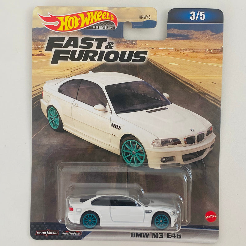 2023 Hot Wheels Premium Fast & Furious Rápidos y Furiosos BMW M3 E46 blanco Llantas de Goma RR