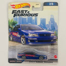 2023 Hot Wheels Premium Fast & Furious Rápidos y Furiosos 1999 Nissan Maxima azul Llantas de Goma RR