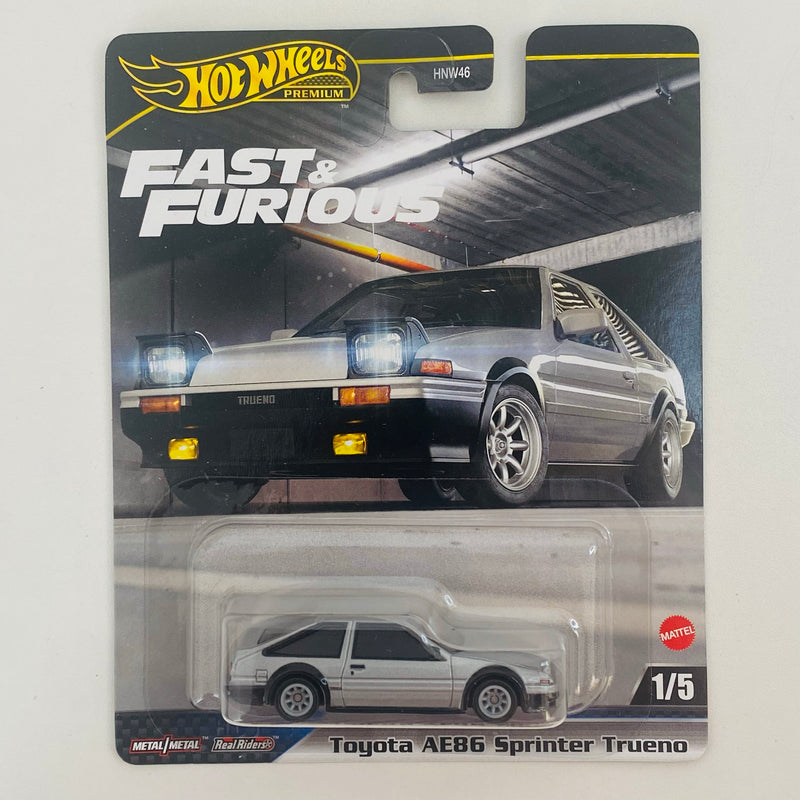 2024 Hot Wheels Premium Fast & Furious Rápidos y Furiosos Toyota AE86 Sprinter Trueno plata Llantas de Goma RR