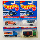 1995 Hot Wheels Photo Finish Series Colección Set de 4 - Ford Aerostar, Flyin Aces Blimp, Peterbilt Tank Truck, Hiway Hauler