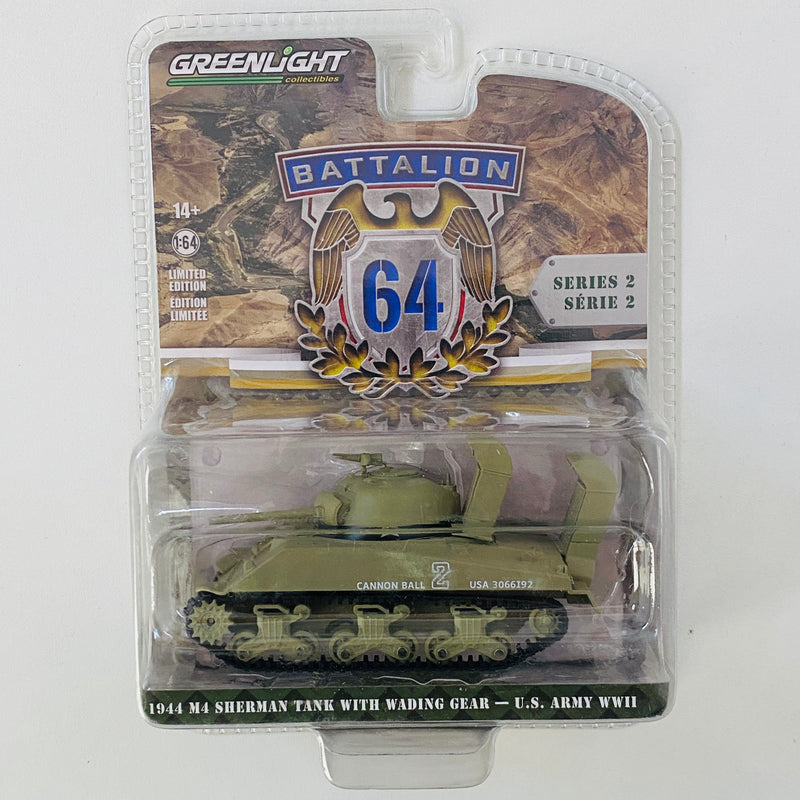 2022 Greenlight Limited Edition Battalion 64 1944 M4 Sherman Tank With Wading Gear - US Army WWII verde Llantas de Goma