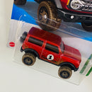 2022 Hot Wheels Mud Studs 21 Ford Bronco rojo metálico BLOR Tarjeta Internacional