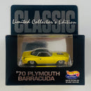 1997 Hot Wheels Collectibles Limited Collector's Edition Hills Classics 6.651/10,000 70 Plymouth Barracuda amarillo Llantas de Goma RR