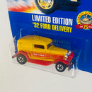 1994 Hot Wheels Mail In Malt O Meal Limited Edition 32 Ford Delivery amarillo con rojo BW base ZAMAC