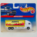 1998 Hot Wheels Haulers Mott's Camión Trailer blanco con amarillo 7SP