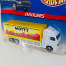 1998 Hot Wheels Haulers Mott's Camión Trailer blanco con amarillo 7SP