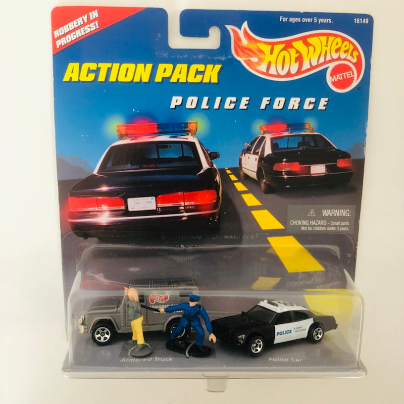 1997 Hot Wheels Action Pack Police Force Diorama Set de Policía y Camión Blindado - Armored Truck, Sheriff Patrol