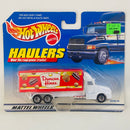 1999 Hot Wheels Haulers Duncan Hines Camión Trailer blanco con rojo 7SP