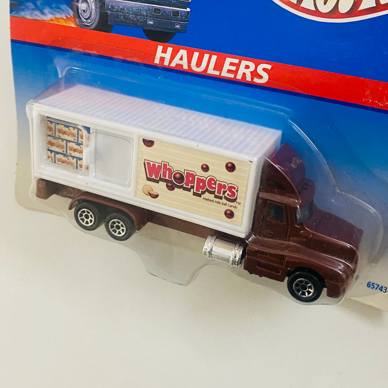 1998 Hot Wheels Haulers Whoppers Camión Trailer marrón con blanco 7SP