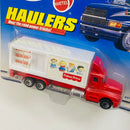 1999 Hot Wheels Haulers Fisher Price Camión Trailer rojo con blanco 7SP