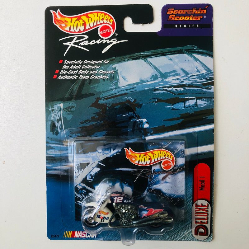 1999 Hot Wheels NASCAR Pro Racing Scorchin Scooter Series Deluxe Mobil 1 Scorchin Scooter blanco MC3