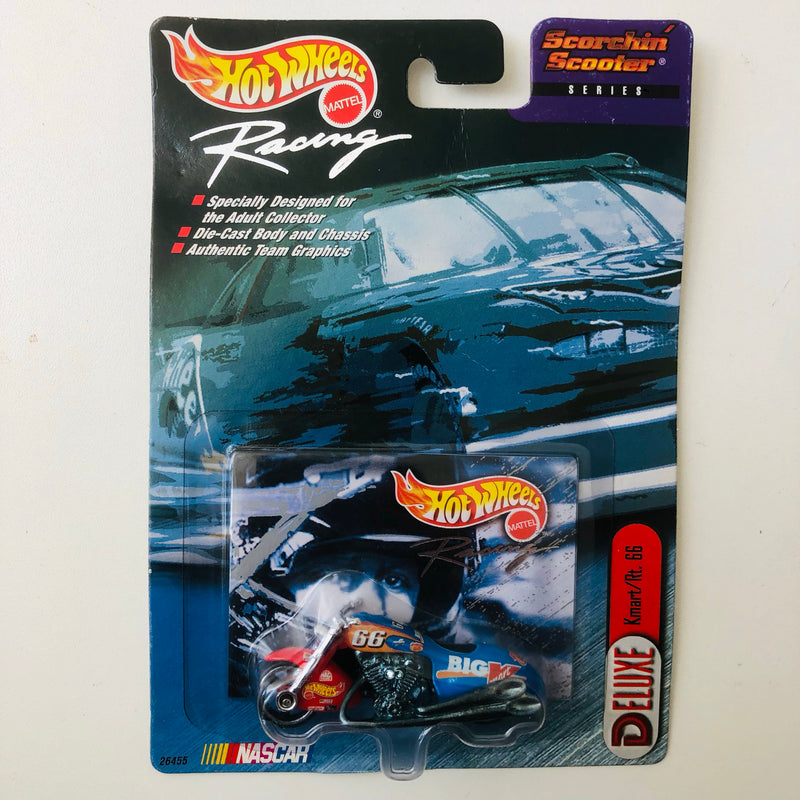 1999 Hot Wheels NASCAR Pro Racing Scorchin Scooter Series Deluxe Kmart Route 66 Scorchin Scooter rojo con azul MC3
