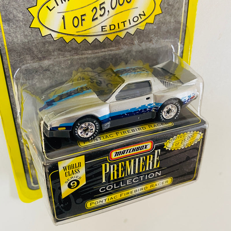 1997 Matchbox Premiere Collection World Class Limited Edition 1/25,000 Pontiac Firebird Racer plata Llantas de Goma - Detalle Burbuja