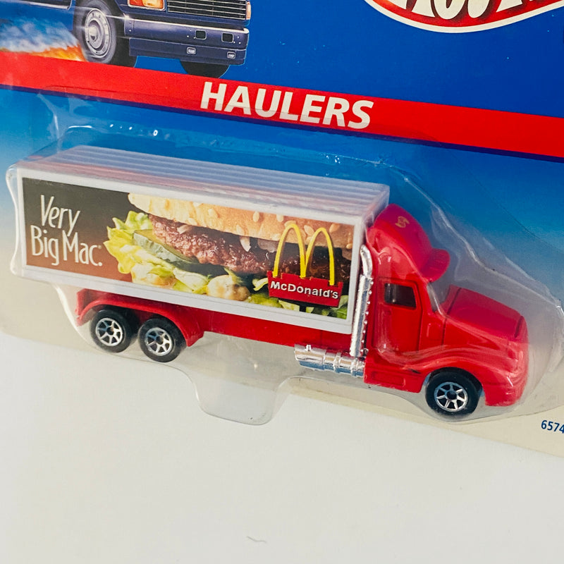 1997 Hot Wheels Haulers New McDonalds Very Big Mac Camión Trailer rojo con blanco 7SP