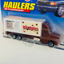 1998 Hot Wheels Haulers Whoppers Malted Milk Ball Candy Camión Trailer marrón con blanco 7SP