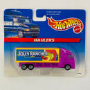 1997 Hot Wheels Haulers Jolly Rancher Camión Hauler fucsia con amarillo 7SP