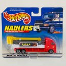 1999 Hot Wheels Haulers Rescue Engine Camión Trailer Bombero rojo con blanco 7SP