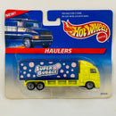 1998 Hot Wheels Haulers Super Bubble Camión Trailer amarillo con azul 7SP - Detalle Empaque