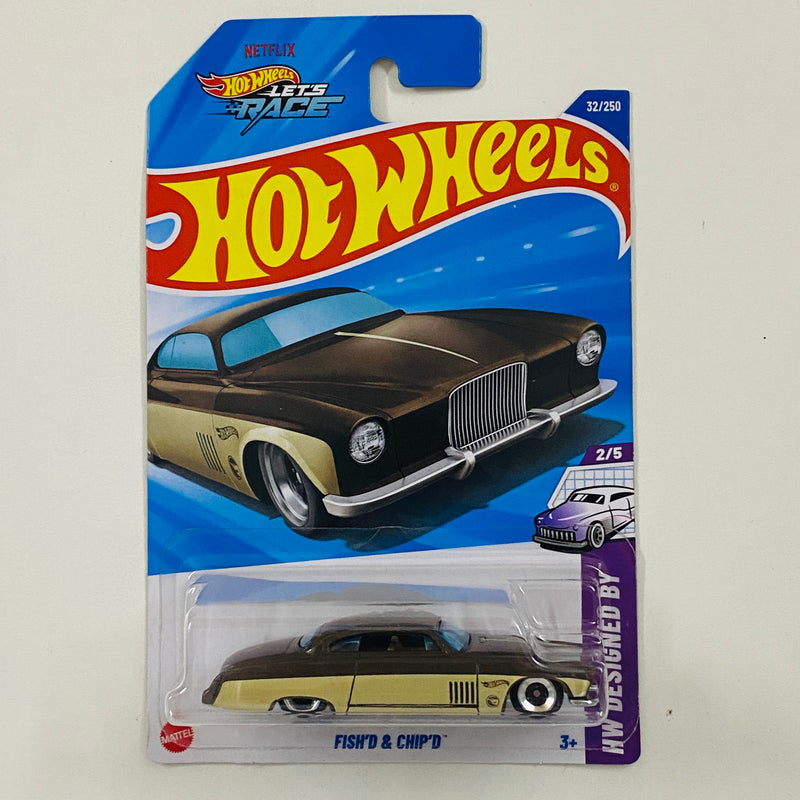 2025 Hot Wheels Treasure Hunt NETFLIX Let's Race HW Designed By Fish'd & Chip'd Jaguar Mark X marrón L4 base ZAMAC