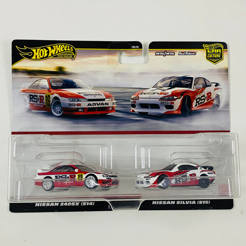 2024 Hot Wheels Premium Car Culture Nissan Silvia 2 Pack Set de 2 - Nissan 240SX S14 y Nissan Silvia S15 con Llantas de Goma RR