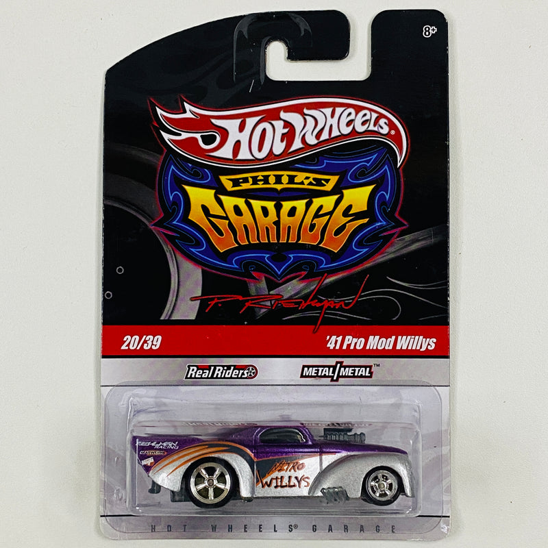 2010 Hot Wheels Phil's Garage Jeep 41 Pro Mod Willys plata metálico Llantas de Goma RR base ZAMAC