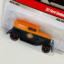 2009 Hot Wheels Larry's Garage 32 Ford Sedan Delivery naranja con negro Llantas de Goma RR base ZAMAC