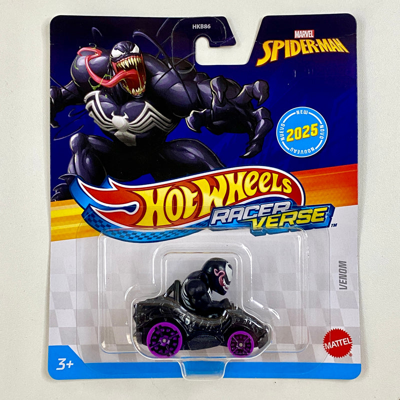 2025 Hot Wheels RacerVerse Marvel Spider-Man Venom negro RVD Base Metal Primera Edición