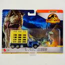 2022 Matchbox Jurassic World Dominion Dino Transporters Therizinosaurus Trailer azul con Figura de Dinosaurio