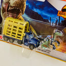 2022 Matchbox Jurassic World Dominion Dino Transporters Therizinosaurus Trailer azul con Figura de Dinosaurio