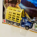 2022 Matchbox Jurassic World Dominion Dino Transporters Therizinosaurus Trailer azul con Figura de Dinosaurio