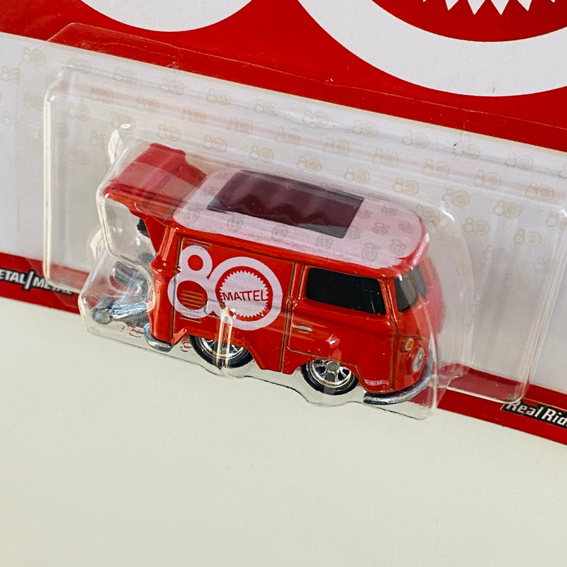 2025 Hot Wheels Premium Pop Culture Mattel 80th Anniversary Volkswagen Kool Kombi rojo con blanco Llantas de Goma RR base ZAMAC