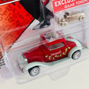 2021 Johnny Lightning Pop Culture Monopoly 1932 Ford Hiboy Coupe rojo Llantas de Goma