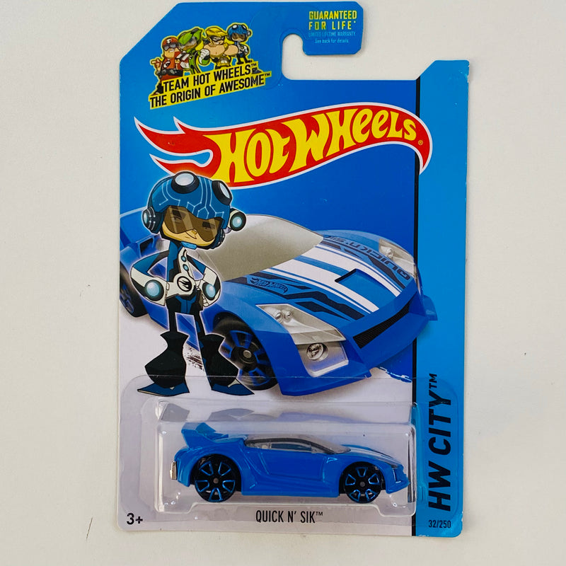 2014 Hot Wheels Team Hot Wheels The Origin of Awesome HW City Quick N Sik azul metálico TRAP5