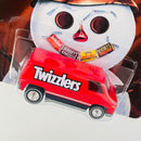 2011 Hot Wheels Premium Nostalgic Brands Hershey's Twizzlers 70s Van rojo Llantas de Goma RR base ZAMAC
