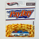 2012 Hot Wheels Premium Nostalgic Brands Hershey's PayDay 71 El Camino Chevrolet azul Llantas de Goma RR base ZAMAC